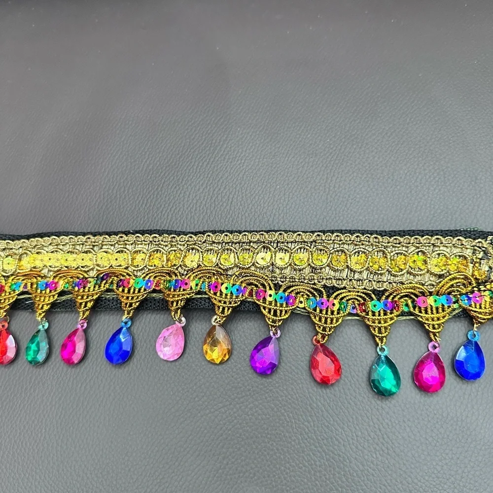 Artisan Gold Choker Multicolor Acrylic Dangle Gem Moroccan Style Handmade Signed